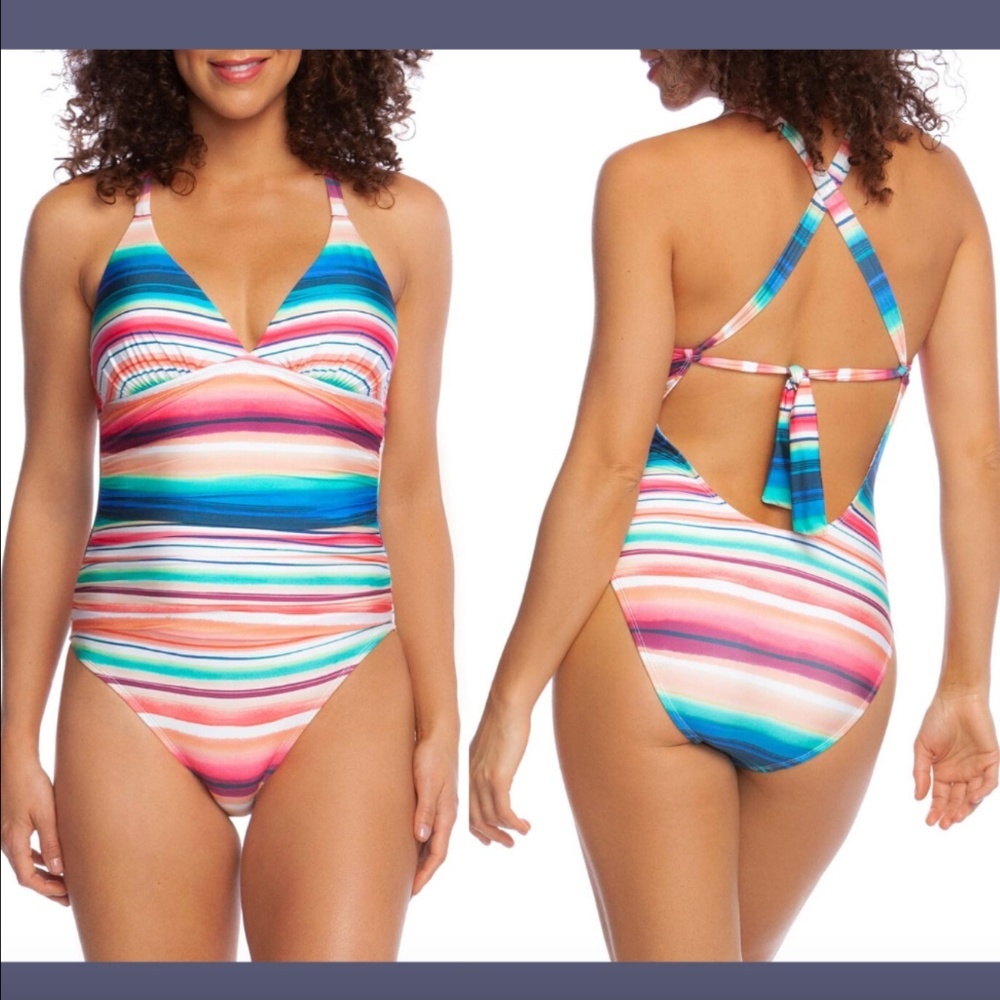NWT $129 La Blanca Swimwear Solar‎ Stripe Mio One-Piece Swimsuit [ SZ 12 ]